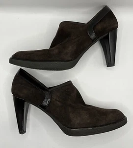 Stuart Weitzman Chocolate Brown Suede Ankle Booties Block Heel Womens 6.5M - Picture 1 of 17