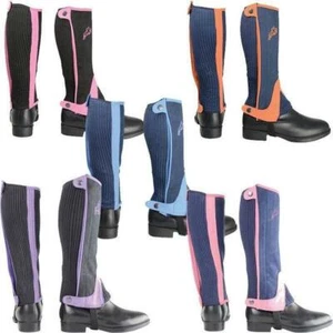 Hy LAND Childrens Kids Two Tone Colourful Amara Stretchy Suede Half Chaps S - XL - Picture 1 of 10