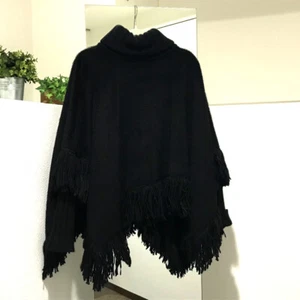 UNUSED DOLCE&GABBANA F0O02T FU3L2 Apparel Turtleneck fringe Poncho Black - Picture 1 of 7