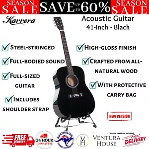 41in KARRERA ACOUSTIC WOODEN GUITAR With Bonus Bag Strings Picks Strap Black New - Picture 1 of 12