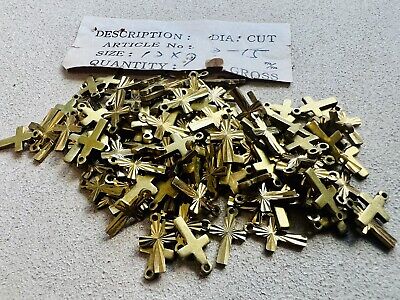 Vintage Lot 144 Pcs Gold Tone Cross Charms Jewelry Findings 12mm X 9mm DIY • 0.92€