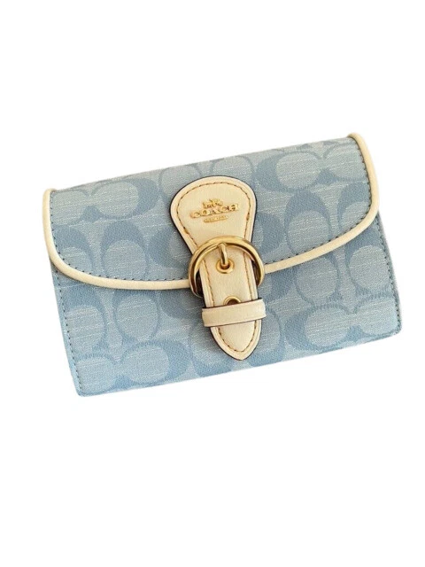 COACH Signature Denim Chambray Kleo Wallet Clutch - Blue