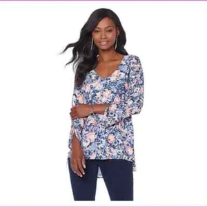 Lysse Women's Slit Sleeve V-Neck Blouse Top, Multicolor, S - Picture 1 of 1