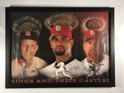 St Louis Cardinals McGwire Albert Pujols Stan Musial Triple Signed Framed Poster - Image 1 of 4