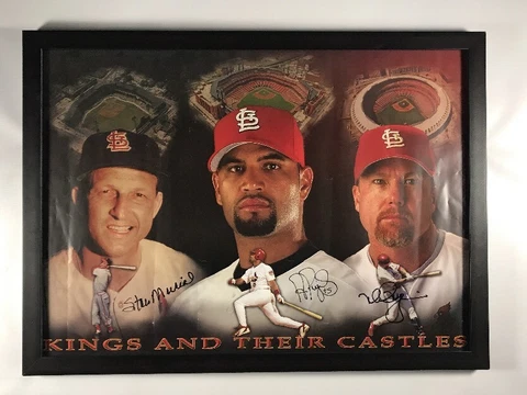 St Louis Cardinals McGwire Albert Pujols Stan Musial Triple Signed Framed Poster Cover