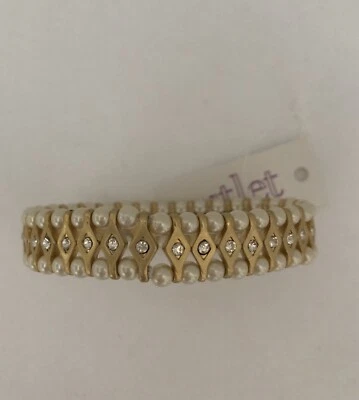 "Brazalete elástico Lia Sophia dorado blanco perla 1-2"" nuevo con etiquetas" Foto 1 de 4