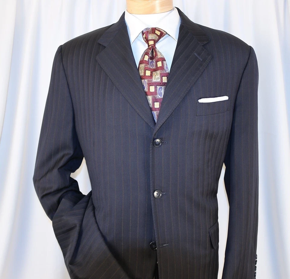 Abrigo Chaqueta Hombre CANALI Negro Bronce Rayas Lana 3 Botones Talla 46 R Foto 1 de 4