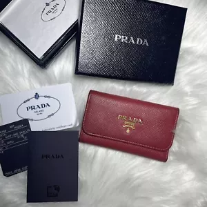 Prada Saffiano Leather Key Case - Holds 6 Keys RED authentic key folder logo - Picture 1 of 8