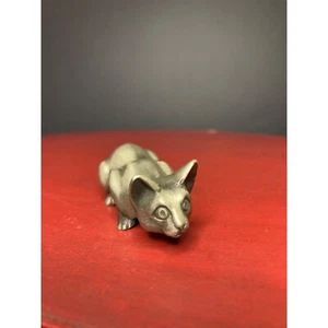 Pewter Kitten Pouncing Cat Figurine Wide Eyed Stare Miniature Realistic Detailed - Picture 1 of 8