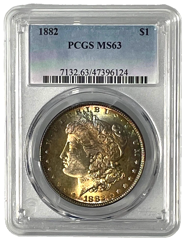 1882-P PCGS MS63 Morgan Silver $1 Dollar Outstanding Fired Rainbow Color Toning - Image 1 of 4
