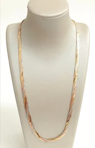 Exquisite 9ct Tricolour Gold Braided Herringbone Link 40.5cm Chain Necklace 7g - Picture 1 of 8