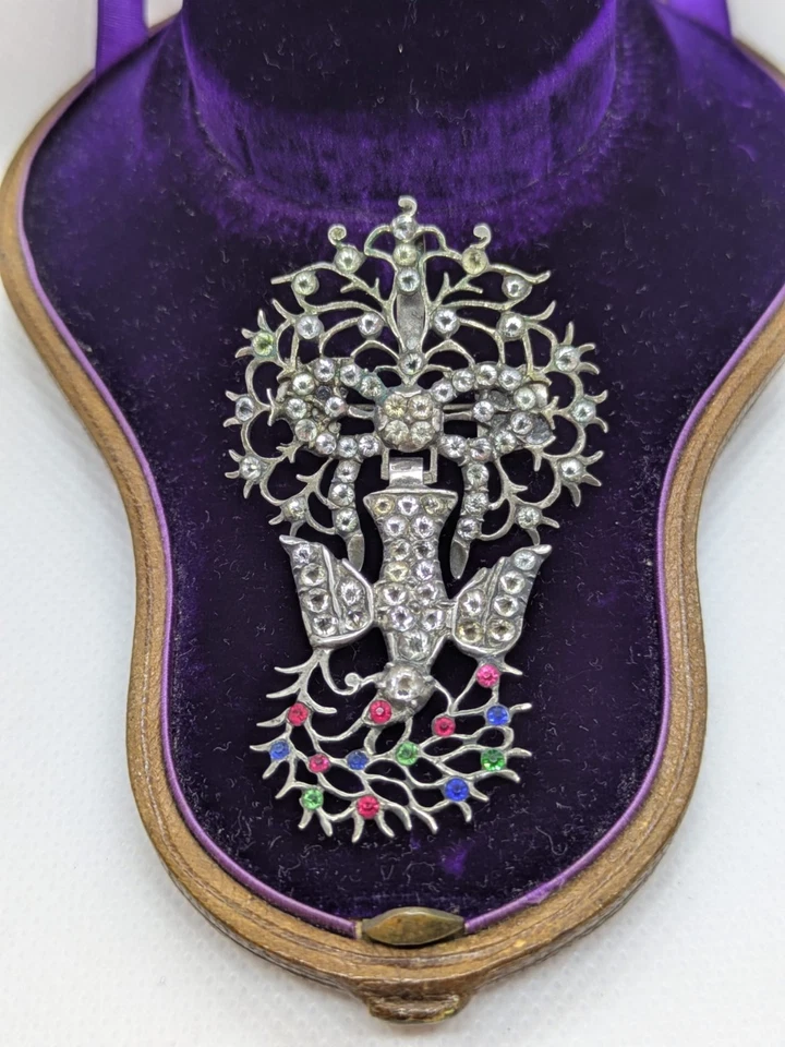 ANCIEN BIJOUX PENDENTIF SAINT ESPRIT NORMAND ARGENT PIERRE DU RHIN EPOQUE 19ème - Photo 1/4