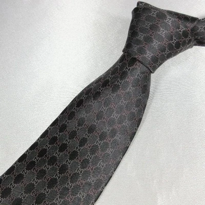 古驰 GG 棕色丝绸领带 8 厘米宽 151 厘米长正品 — 第 1/4 张图片