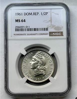 DOMINICAN REPUBLIC SILVER 1/2 PESO 1961 MS 64 - NGC - Image 1 of 4