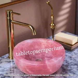 Rose Quartz Stone Vanity Wash Basin Crystal Unique Spas Handmade Art & Bath Deco - Picture 1 of 8