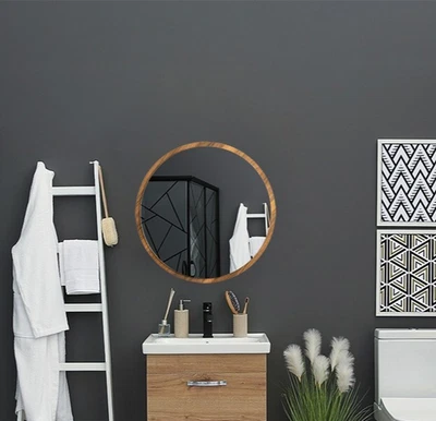 Round Wood  Mirror for Wall - Modern Mirror for Bathroom - Walnut   (24 inch ) - Image 1 of 4