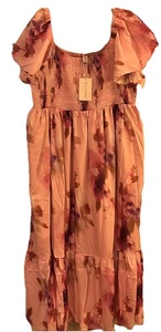 Fly Curvy Pink Maxi A Line Floral Dress Smocked Top Lined Size 5XL NWT 52” Long - Picture 1 of 7