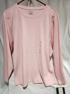 Liz Claiborne Women's 2X Mini-Rib Long-Sleeve Crew-Neck Light Pink T-Shirt - Image 1 of 4