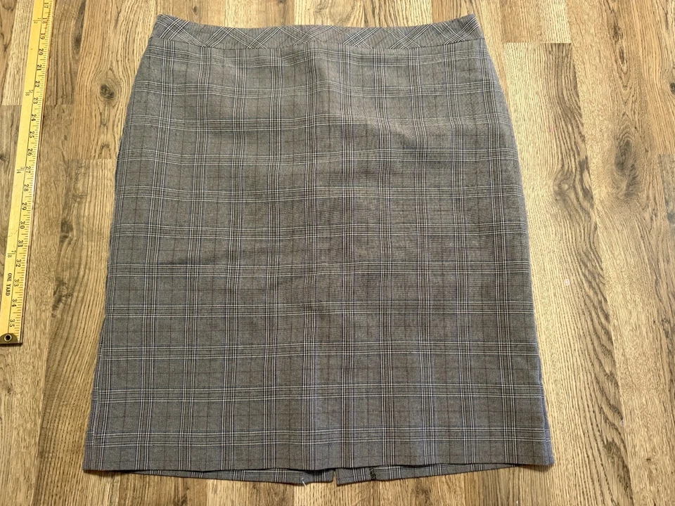 Falda Roz & Ali, Para Mujer Talla 16, Gris Marrón, Cuadros, Cremallera Trasera, Lápiz Recto Foto 1 de 4