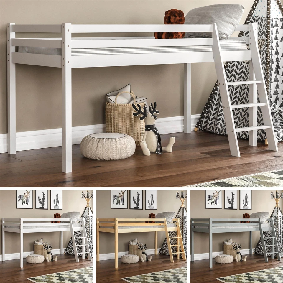 High Sleeper Bed Cabin Loft Bed Solid Wood Pine Frame Childrens Kids Single 3FT - Image 1 of 1