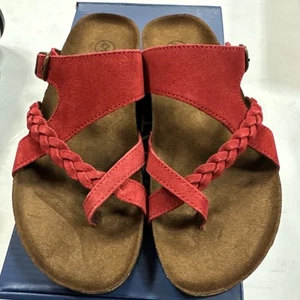 Sandalias blancas con plantillas de montaña para mujer 8 M de gamuza roja deslizable - Imagen 1 de 4