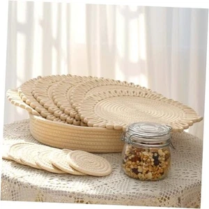 Runde Gewebte Tischsets Set 6,13 Zoll 13 Zoll 6er Set Beige Blume - Bild 1 von 7