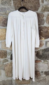 Vintage Christian Dior Women Nightgown White Waffle Knit Long Sleeve Heavyweight - Picture 1 of 15