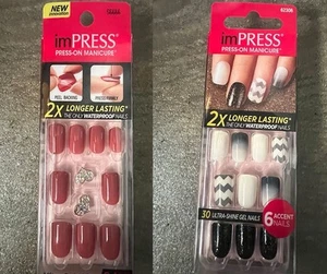 Kiss Nails Impress Press On Manicure Short Gel LOT 2 - Picture 1 of 2