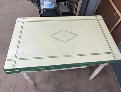 Vintage Antique Wooden Table with Green and Cream Painted Top - Image 1 of 4