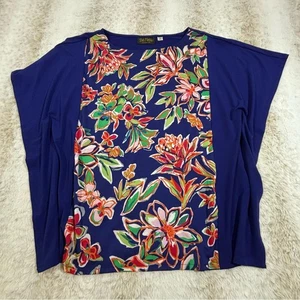 Top Bob Mackie Usable Arte Azul Estampado Floral Para Mujer Talla M - Imagen 1 de 9