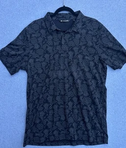 Travis Mathew Polo Shirt Men XL Black Gray Pineapple All Over Print Slim Fit - Picture 1 of 8