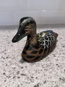 Vintage Hand Carved Wooden And Painted Duck - Picture 1 of 8