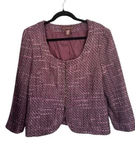 Bandolino Pink Tweed Square Neck Button Closure Blazer Jacket plus size 14 NEW - Picture 1 of 6