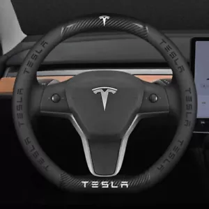 Carbon Fiber Leather Car Steering Wheel Cover For Tesla Model 3 Y D Type - Picture 1 of 6