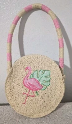 Janie and Jack Flamingo Purse Girls Toddler Straw Beach - Image 1 of 4