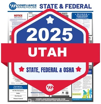 COMPLIANCE WAREHOUSE 2025 Utah UT State/Fed Labor Law All In1 Compliance Poster Nonlaminate/Laminated