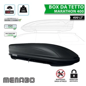 BOX BAULE DA TETTO SHUTTLE AEREODINAMICO PER AUTO MARATHON 400 LT DARK MENABO - Foto 1 di 6
