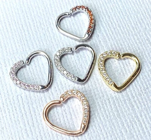 1pc Heart Bendable Ear Hoop Ring Lined CZ Gems Cartilage Daith Helix Snug - Picture 1 of 10