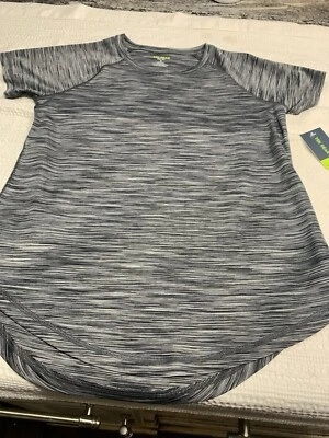 Camisa túnica atlética para correr negra jaspeada Tek Gear Dri Tek para mujer talla pequeña Foto 1 de 4