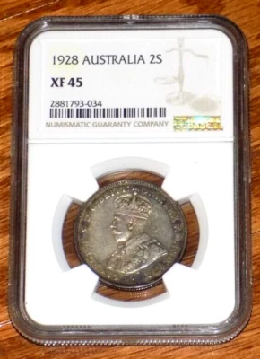 1928 Australia Florin NGC X 45 2S TWO SHILLINGS Australian Certified Graded Coin - Image 1 of 4