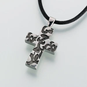 Antique Pewter Cross with Filigree Memorial Jewelry Pendant Funeral Cremation - Picture 1 of 5