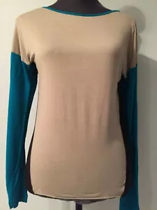 LOVE MOSCHINO Beige Teal Black Top Long Sleeves Size 40 4US NWT - Picture 1 of 5
