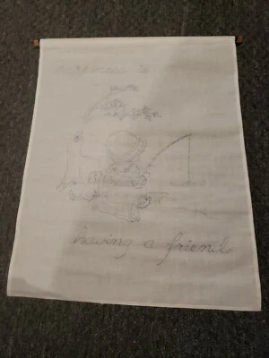 Embroidery Print On Cloth on Wooden Dowel 20 x 16 in. "Happiness is...having a f - Image 1 of 4