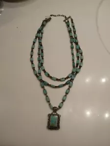 Southwestern Barse Signed Turquoise Triple Strand Sterling Silver Necklace - Picture 1 of 6