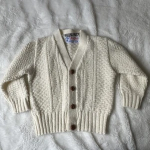 Vintage Baby Lord & Taylor elfenbein Säugling Strick Fischer Strickjacke Orlon Acryl 6-12M - Bild 1 von 9