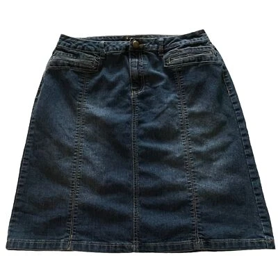 Minifalda corta Baccini de mezclilla elástica para mujer talla 14 azul cremallera botones y bolsillos Foto 1 de 4