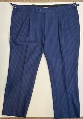 Pantalones de Lana Loro Piana Azul Blanco Rayas Tiza 46" x 26" Dream Tweed Ajuste Extrafino Foto 1 de 4