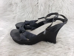 FIONI Black Strappy Chunk Wedge Heels Womens Size 10W - Picture 1 of 6
