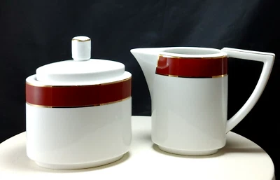 Vtg 1998 Ralph Lauren Southport Cabernet Lidded Cream & Sugar Set Red Foto 1 de 4