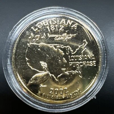 2002 D Washington Quarter - Louisiana - Gold Plated - Free Shipping - Image 1 of 2